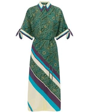 ALÉMAIS Paisley-Print Tie-Sleeve Dress - Green