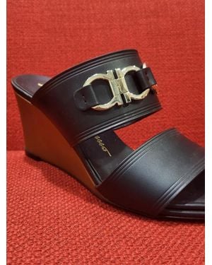 Ferragamo Gancini Buckle Wedge Sandals - Red
