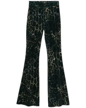 Just Cavalli Leopard-Print Velvet-Effect Flared Pants - Black