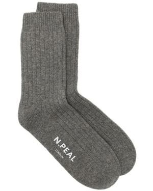 N.Peal Cashmere Ribbed-Knit House Socks - Gray
