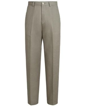 Brunello Cucinelli Pantalon Panama En Coton Et Lin Avec Plis - Grey