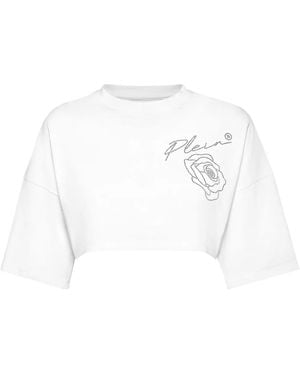 Philipp Plein Roses Cropped T-Shirt - White