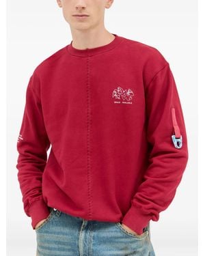 Space Available Uniform Panel-Design Crew-Neck Sweatshirt - Red