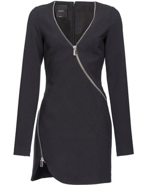 Pinko Zipped Crepe V-Neck Minidress - Blue