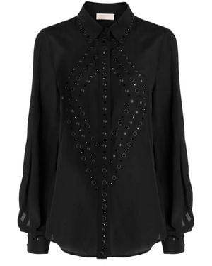 Elie Saab アイレットディテール シルクシャツ - ブラック