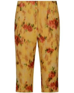 Ganni Floral-Print Capri Trousers - Yellow