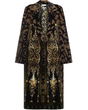 Pierre Louis Mascia Damask-Print Velvet Coat - Black