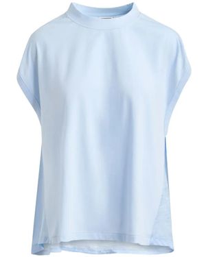 Essentiel Antwerp Cap-Sleeve Mock-Neck T-Shirt - Blue
