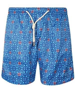 Peninsula Vendicari Geometric-Print Drawstring Swim Shorts - Blue