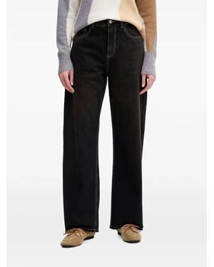 Benetton Contrast-Stitch Wide-Leg Jeans - Black