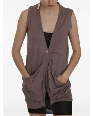 Pink Memories Sleeveless Patch-Pocket Cardigan - Brown