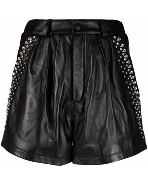 Philipp Plein Crystal-Embellished Leather Shorts - Black
