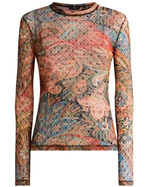 Etro Paisley Tulle Long-Sleeve Top - Multicolor