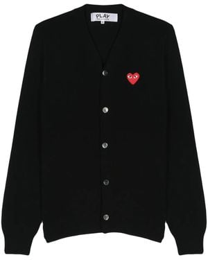 COMME DES GARÇONS PLAY U V-Neck Cardigan Emblem Knit - Black