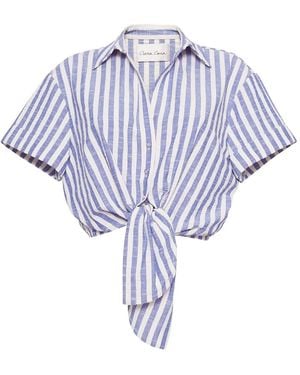 Cara Cara Striped Tie-Front Top - Blue