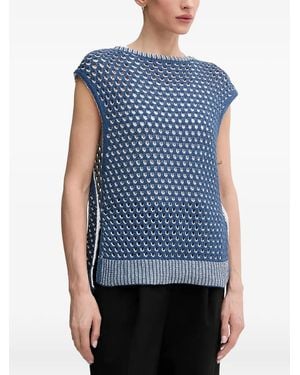 Benetton Crochet-Knit Button-Fastening Vest - Blue