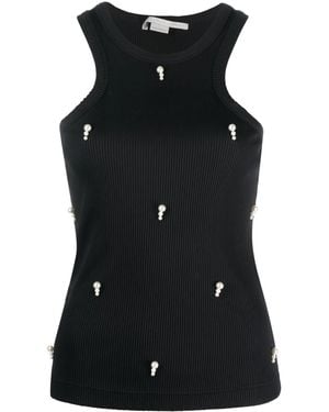 Stella McCartney Pearl-Embellished Ribbed Tank Top - Black