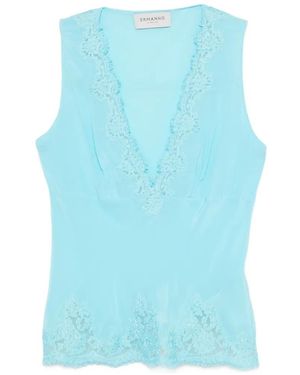ERMANNO FIRENZE Lace-Detail V-Neck Top - Blue