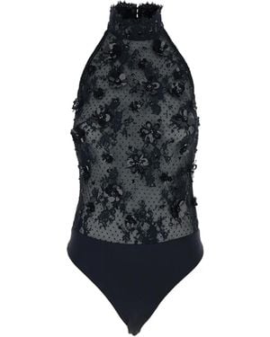retroféte Body Met Geborduurde Bloemen En Halternek - Blauw