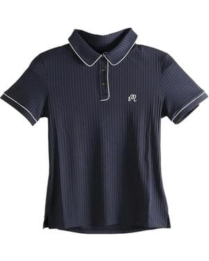 Malbon Golf Anna Ribbed-Knit Piped Polo Shirt - Blue