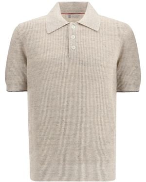 Brunello Cucinelli Short-Sleeve Knitted Polo Shirt - White