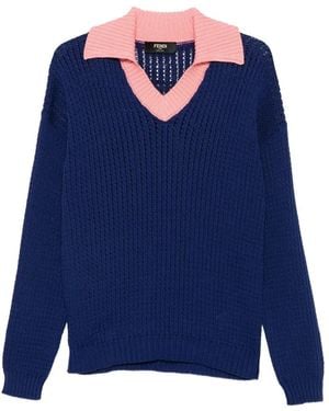 Fendi Pull Côtelé En Cachemire - Blue