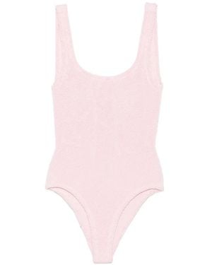 Hunza G Crinkle-Effect Scoop-Neck Swimsuit - Pink