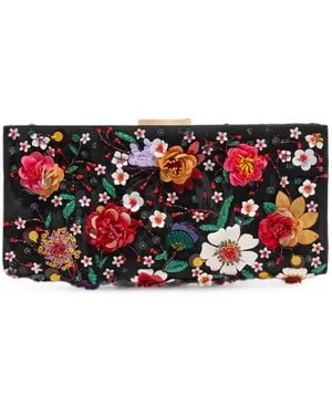 Carolina Herrera Pats Floral-Embroidered Satin Clutch Bag