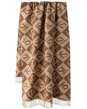 Twinset Monogram-Pattern Fringed Scarf - Natural