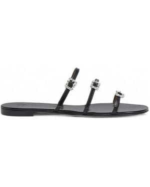 Giuseppe Zanotti Himari Flat Crystal-Embellished Leather Sandals - White