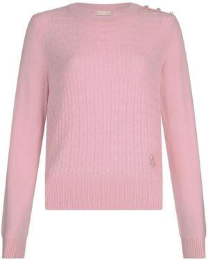 Liu Jo Button-Embellished Cable-Knit Long-Sleeved T-Shirt - Pink
