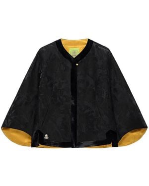 Shanghai Tang Chubby Floral-Jacquard Velvet-Trim Cape Jacket - Black