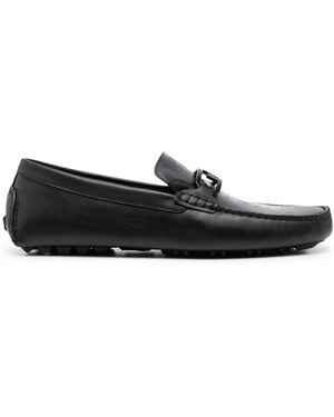 Fendi Logo-Print Leather Loafers - Black