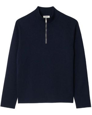 Sandro Stand-Collar Zip-Up Jumper - Blue