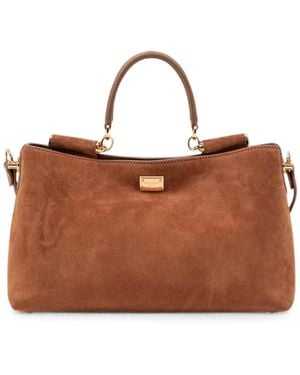 Dolce & Gabbana Vittoria Suede-Finish Logo-Plaque Shoulder Bag - Brown