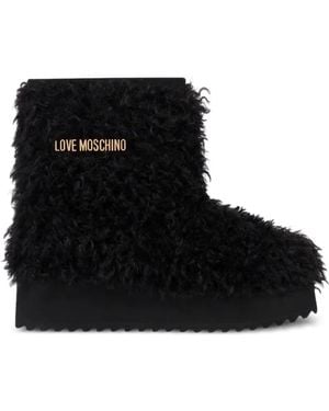 Love Moschino Faux-Fur Logo-Lettering Ankle Boots - Black