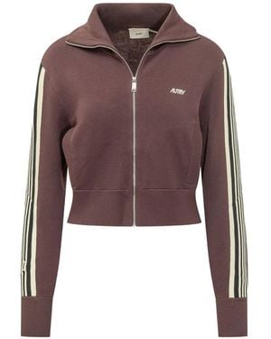 Autry Side-Stripe Zip-Up Sweatshirt - Brown