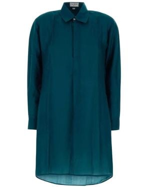 THE ROSE IBIZA Robe-Chemise Reynal À Coupe Courte En Soie - Bleu