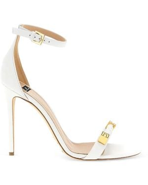 Elisabetta Franchi Leather Metal-Detail Sandals - White