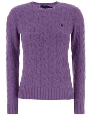 Polo Ralph Lauren Cable-Knit Embroidered-Logo Jumper - Purple