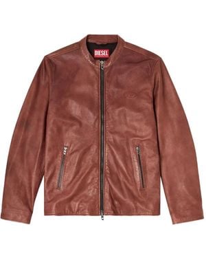 DIESEL L-Tad-Bkbx Leather Jacket - Red