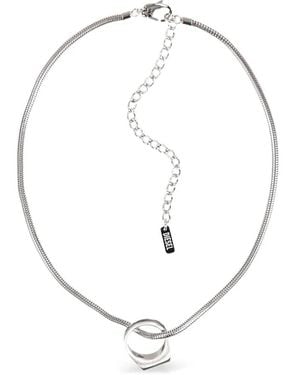 DIESEL Ring-Pendant Snake-Chain Necklace - White