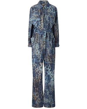 Roberto Cavalli Mono largo con animal print - Azul