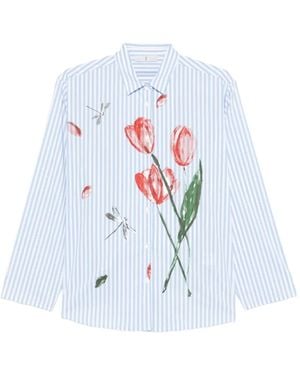 Whyci Flora-Detail Striped Shirt - White