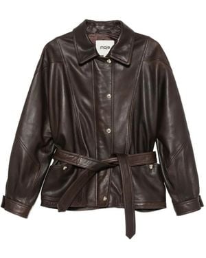 Maje Belted Leather Jacket - Brown