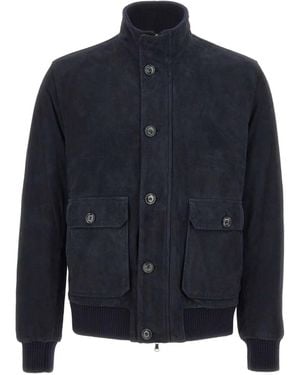 Barba Napoli Jack Met Knoopsluiting En Geribbelde Kraag - Blauw