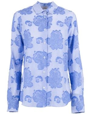 Mazzarelli Damask-Pattern Striped Shirt - Blue
