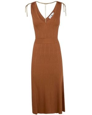 Elisabetta Franchi Midi Knit Dress - Brown