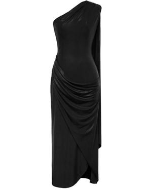 POST MERIDIEM Draped One-Shoulder Midi Dress - Black