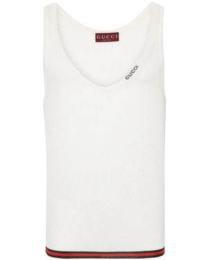 Gucci Ribbed-Knit Silk Tank Top - White